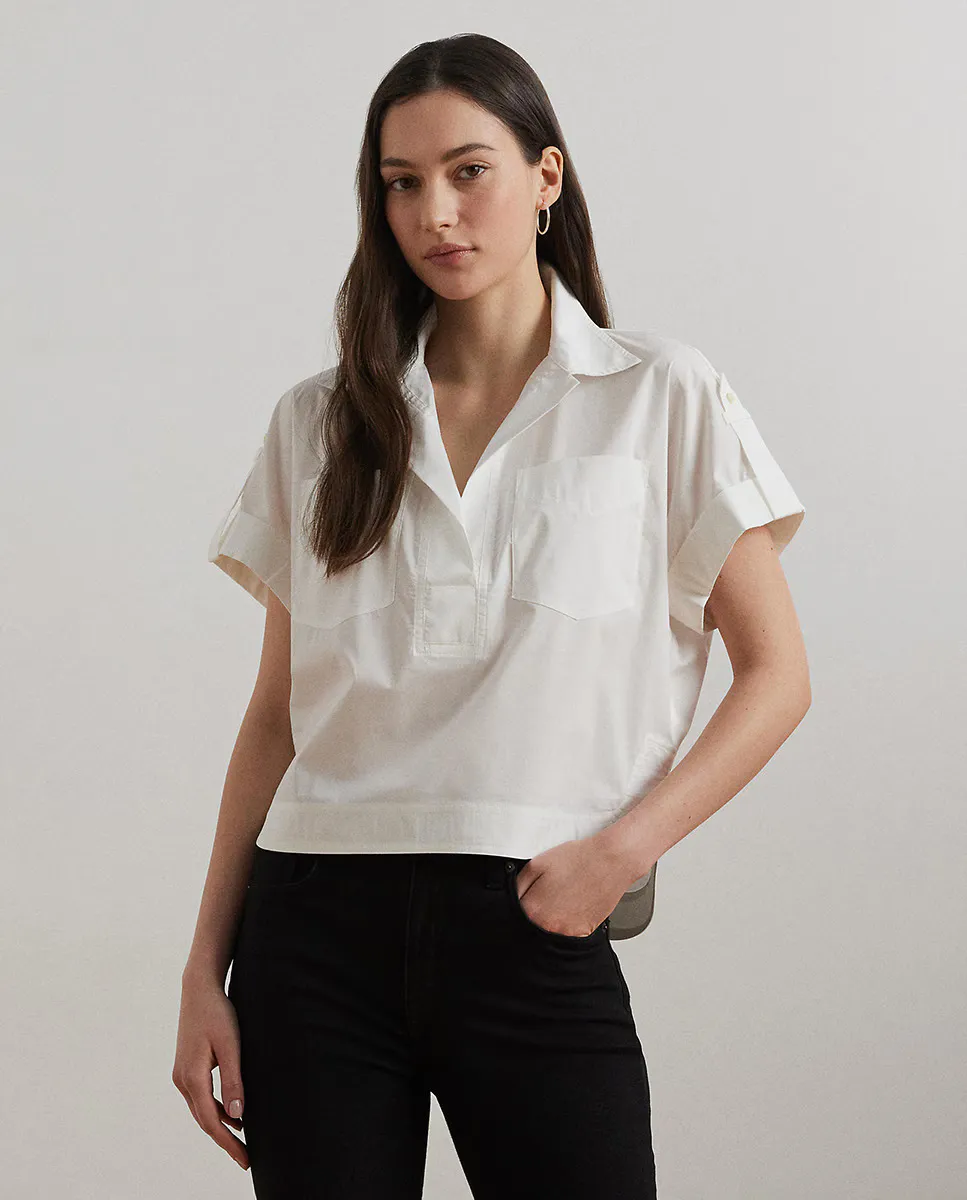 Женская хлопковая рубашка с короткими рукавами Lauren Ralph Lauren, белый
Женская хлопковая рубашка с короткими рукавами Lauren Ralph Lauren, белый
