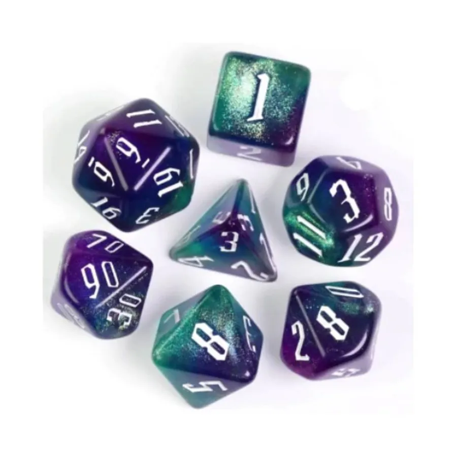 Набор Poly — Сумерки мага с белым (7), Dice Sets - Resin/Acrylic - Blue, Green, & Purple (Foam Brain Games)
Набор Poly — Сумерки мага с белым (7), Dice Sets - Resin/Acrylic - Blue, Green, & Purple (Foam Brain Games)