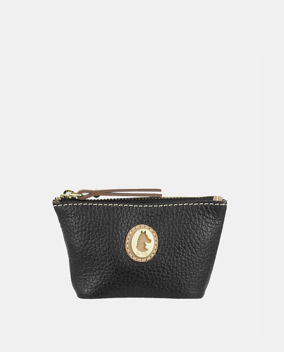 Черный кошелек с брелоком из кожи и холста El Potro, черный 
Черный кошелек с брелоком из кожи и холста El Potro, черный