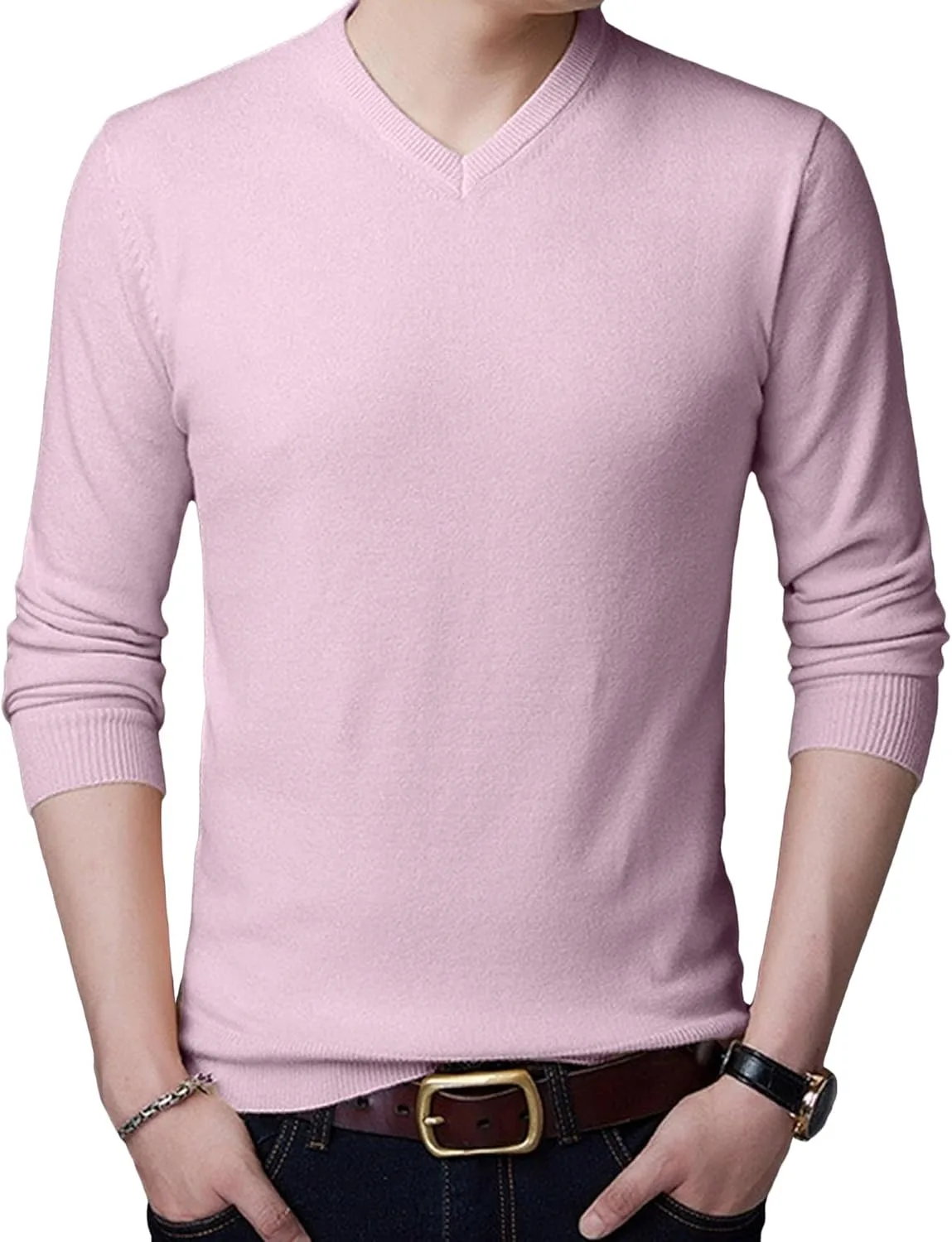 Мужской вязаный свитер с V-образным вырезом и длинными рукавами
Мужской вязаный свитер с V-образным вырезом и длинными рукавами