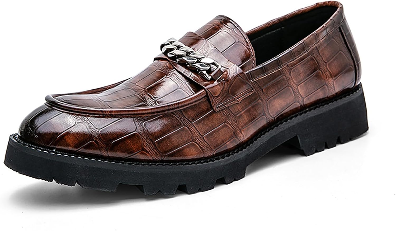 Мужские лоферы на платформе с цепочкой и принтом из кожи, с противоскользящей подошвой, удобным каблуком-блоком, без застежек, для вечеринок, свадеб, офиса и вождения Loveheynew, коричневый
Мужские лоферы на платформе с цепочкой и принтом из кожи, с противоскользящей подошвой, удобным каблуком-блоком, без застежек, для вечеринок, свадеб, офиса и вождения Loveheynew, коричневый