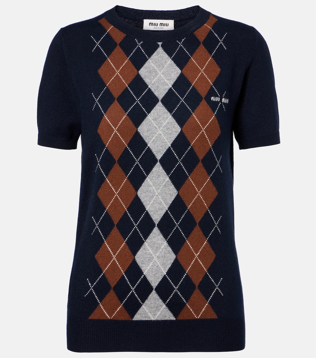 Кашемировый трикотажный топ с узором Аргайл Miu Miu, Bleu
Кашемировый трикотажный топ с узором Аргайл Miu Miu, Bleu
