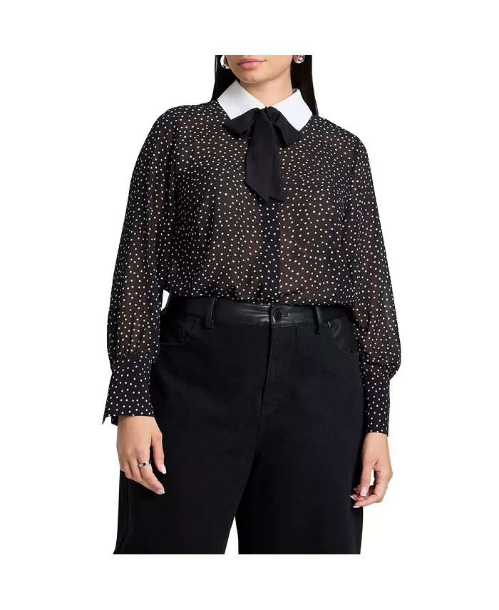 Блузка с воротником в горошек больших размеров ELOQUII, черный
Блузка с воротником в горошек больших размеров ELOQUII, черный