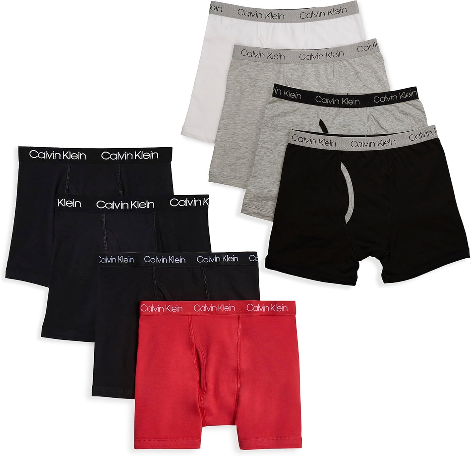 Комплект из восьми пар трусов-боксеров для мальчиков Calvin Klein, Grey/Red/White/Black
Комплект из восьми пар трусов-боксеров для мальчиков Calvin Klein, Grey/Red/White/Black