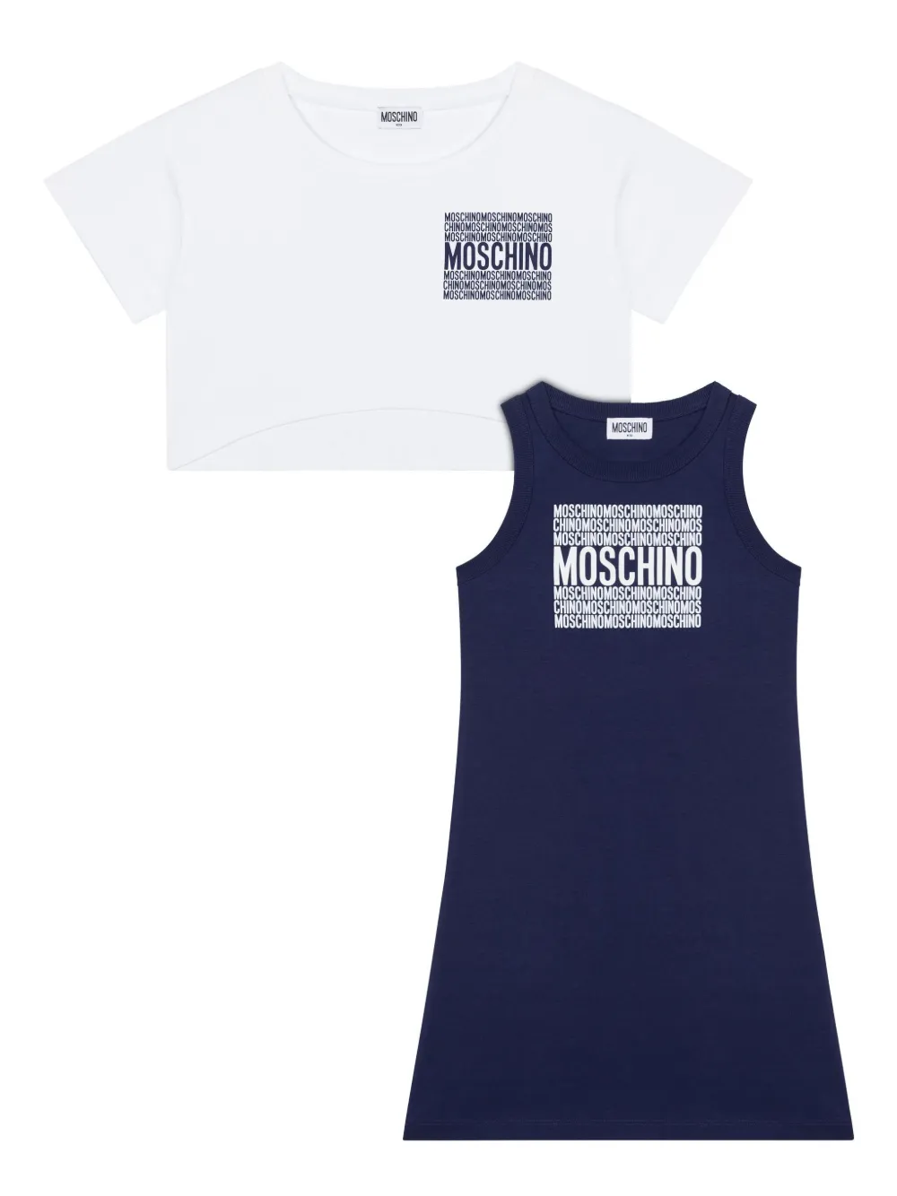Комплект из укороченной футболки и топа Moschino Kids, синий
Комплект из укороченной футболки и топа Moschino Kids, синий