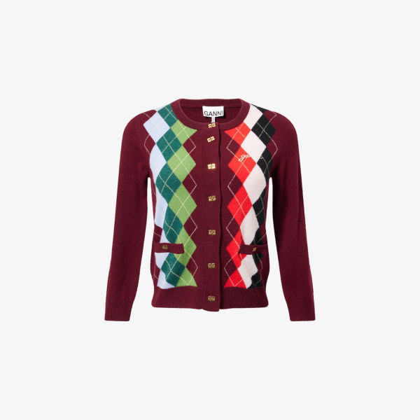 Кардиган Ganni Rhombus с круглым вырезом и принтом, бордовый
Кардиган Ganni Rhombus с круглым вырезом и принтом, бордовый