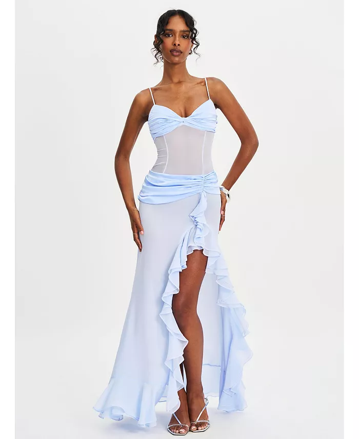 Женское кружевное синее шифоновое платье с высоким разрезом и сборками на груди Miss Circle, синий
Женское кружевное синее шифоновое платье с высоким разрезом и сборками на груди Miss Circle, синий