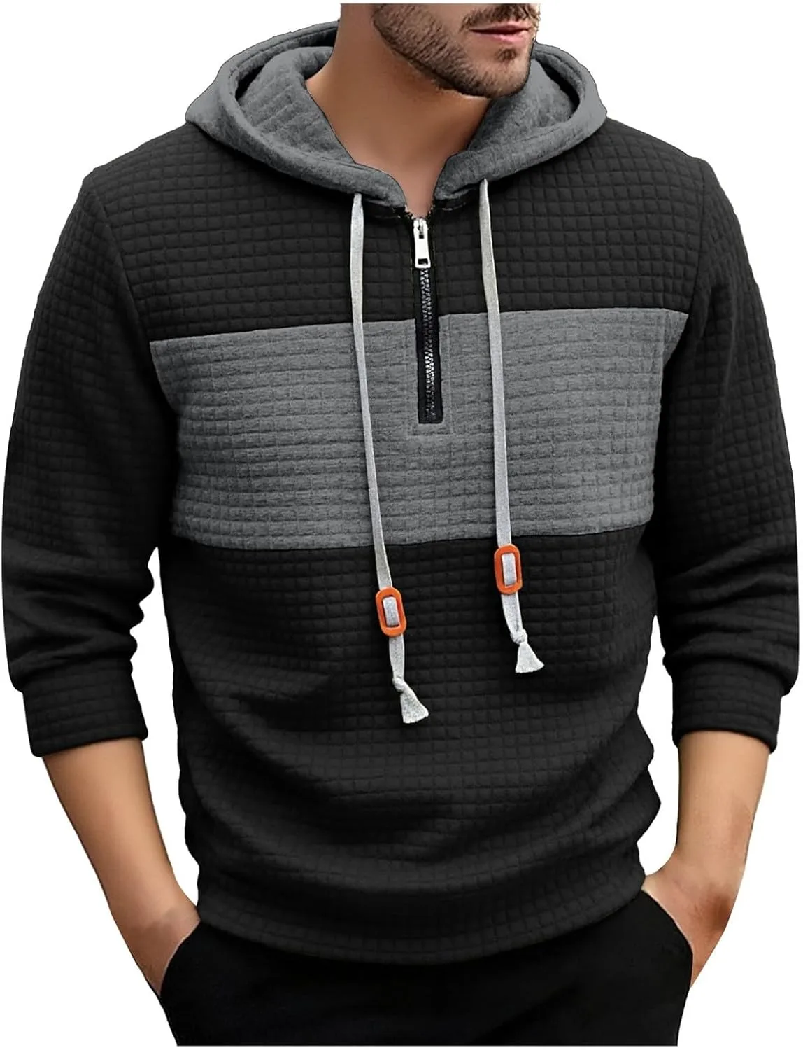 Толстовка с капюшоном 1/4 Zip для мужчин, цветной блок, текстура вафли PETCDIM
Толстовка с капюшоном 1/4 Zip для мужчин, цветной блок, текстура вафли PETCDIM