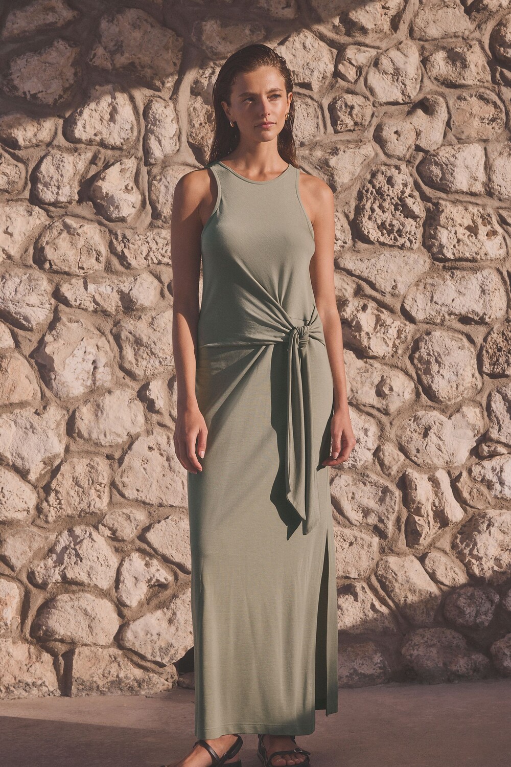 Платье макси из джерси без рукавов с завязками Next, зеленый
Платье макси из джерси без рукавов с завязками Next, зеленый