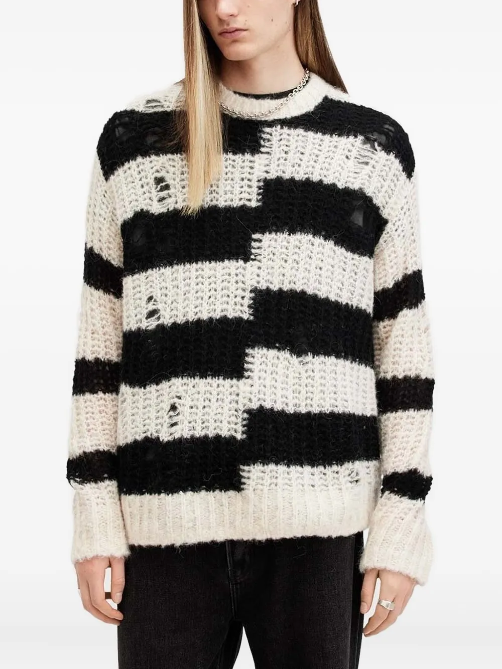 Потертый свитер в полоску Pip AllSaints, черный
Потертый свитер в полоску Pip AllSaints, черный