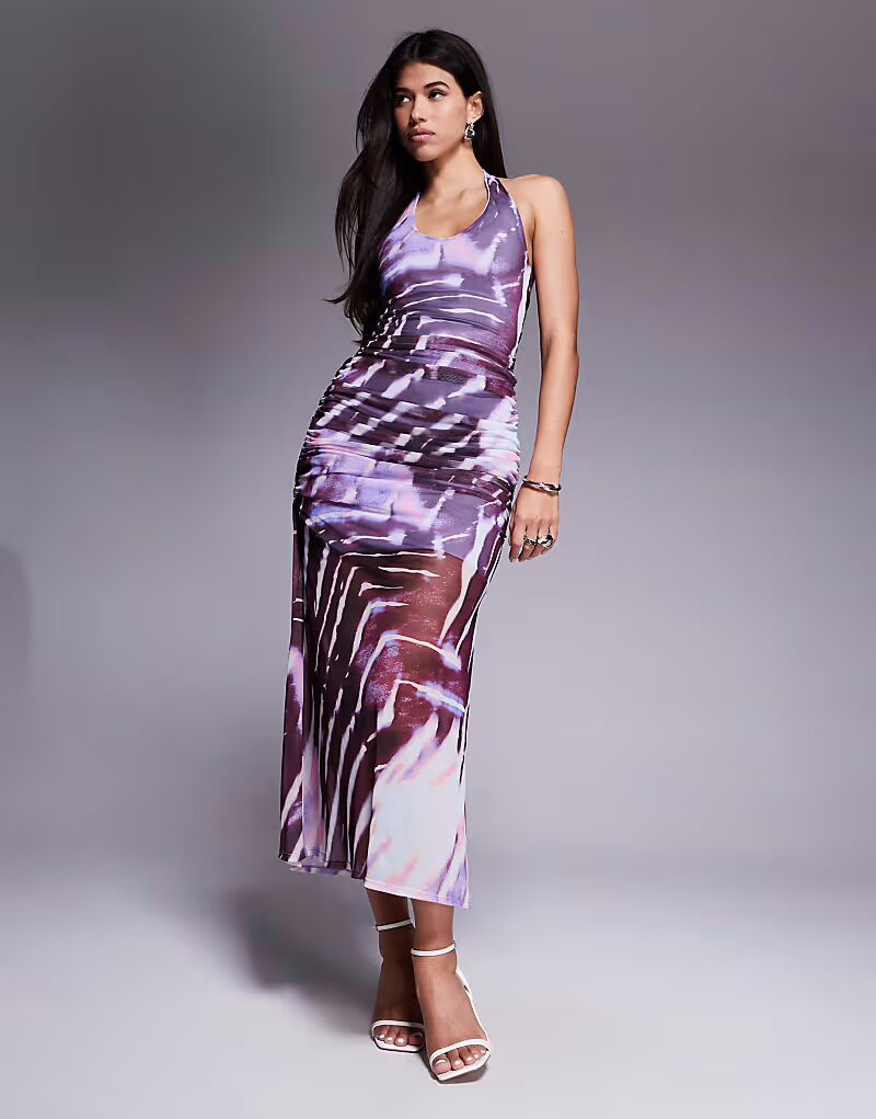 Платье макси из сетки ASOS DESIGN с бретелью через шею и сборками, с абстрактным принтом зебры
Платье макси из сетки ASOS DESIGN с бретелью через шею и сборками, с абстрактным принтом зебры
