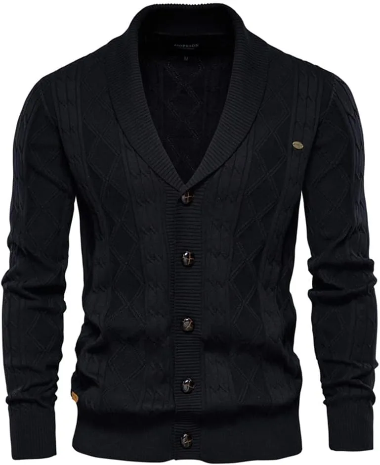 Мужской кардиган с воротником-шалью, Slim Fit, черный, из мериносовой шерсти JMKEY
Мужской кардиган с воротником-шалью, Slim Fit, черный, из мериносовой шерсти JMKEY