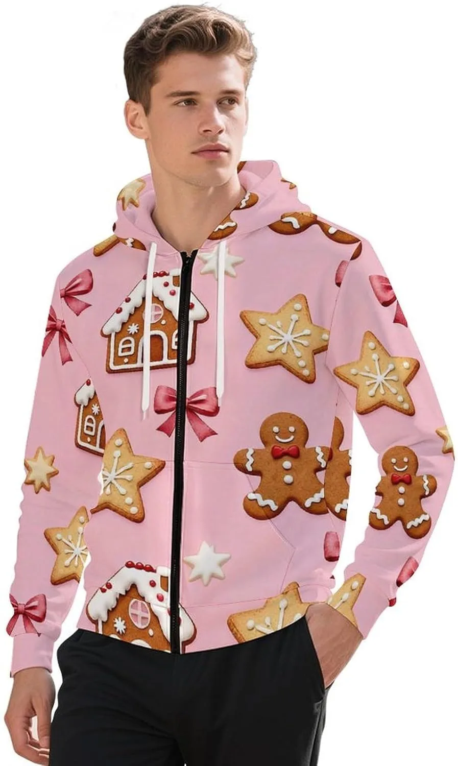 Мужская толстовка с капюшоном на молнии Gingerbread Man Santa Hat Bell Drawstring GemGam
Мужская толстовка с капюшоном на молнии Gingerbread Man Santa Hat Bell Drawstring GemGam