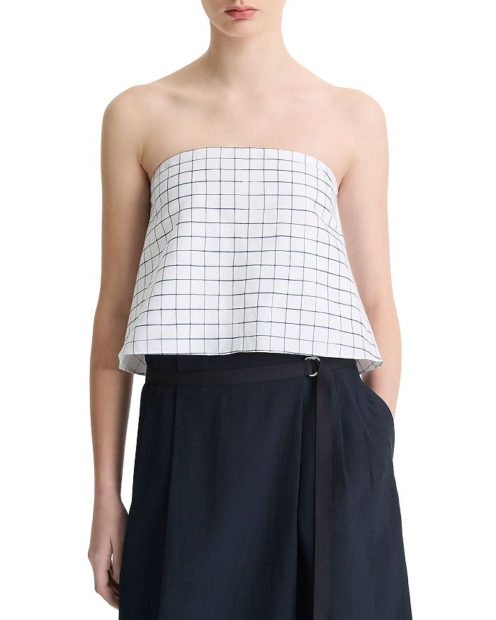 Топ без бретелок в клетку Trellis Vince, слоновая кость/кремовый 
Топ без бретелок в клетку Trellis Vince, слоновая кость/кремовый