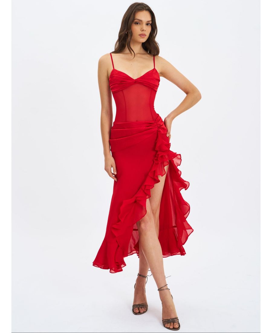 Женское длинное платье Dahlina красного цвета с присборенной талией и высоким разрезом Miss Circle, Red
Женское длинное платье Dahlina красного цвета с присборенной талией и высоким разрезом Miss Circle, Red