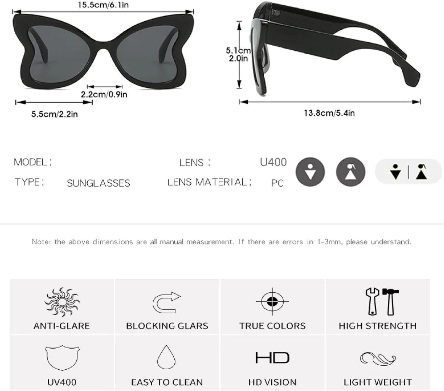 Модные женские солнцезащитные очки-бабочки, увеличенного размера, в форме сердца, стильные, для активного отдыха, защита от УФ-излучения UV400 TVTBBVV, White-black
Модные женские солнцезащитные очки-бабочки, увеличенного размера, в форме сердца, стильные, для активного отдыха, защита от УФ-излучения UV400 TVTBBVV, White-black