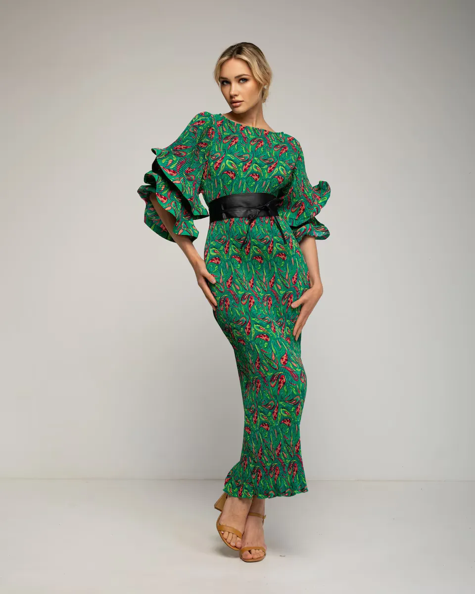 Макси-платье с плиссированным принтом и рюшами на рукавах Tantra, зеленый
Макси-платье с плиссированным принтом и рюшами на рукавах Tantra, зеленый