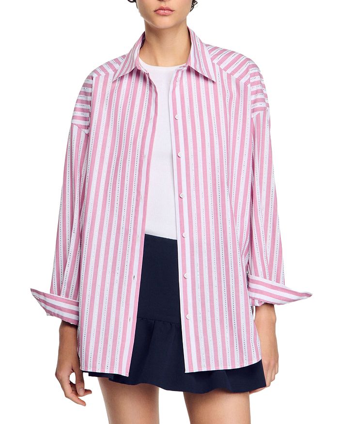 Рубашка с отделкой в полоску стразами Sandro, розовый
Рубашка с отделкой в полоску стразами Sandro, розовый