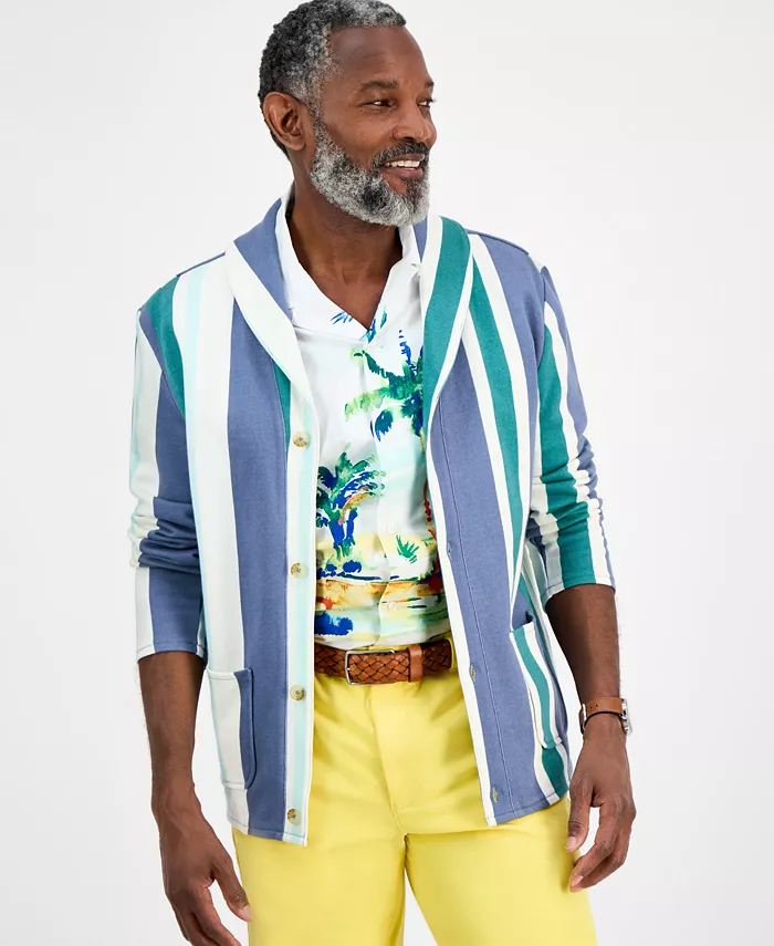 Мужской хлопковый кардиган с длинным рукавом в пляжную полоску Club Room, белый
Мужской хлопковый кардиган с длинным рукавом в пляжную полоску Club Room, белый