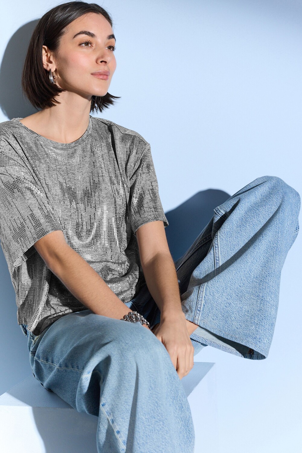 Футболка металлизированного цвета с короткими рукавами и круглым вырезом Next, серебряный
Футболка металлизированного цвета с короткими рукавами и круглым вырезом Next, серебряный