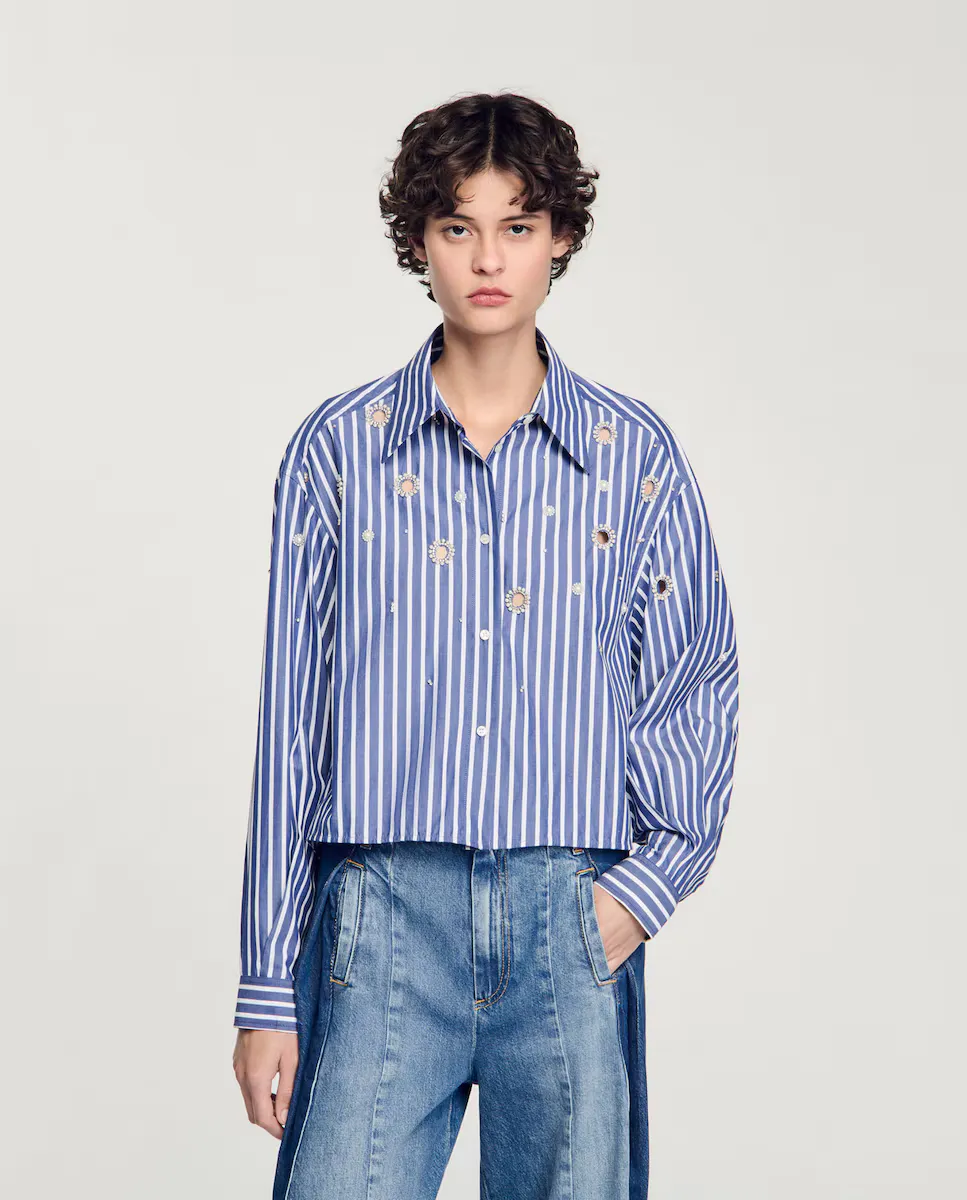 Женская полосатая рубашка со стразами Sandro, синий
Женская полосатая рубашка со стразами Sandro, синий
