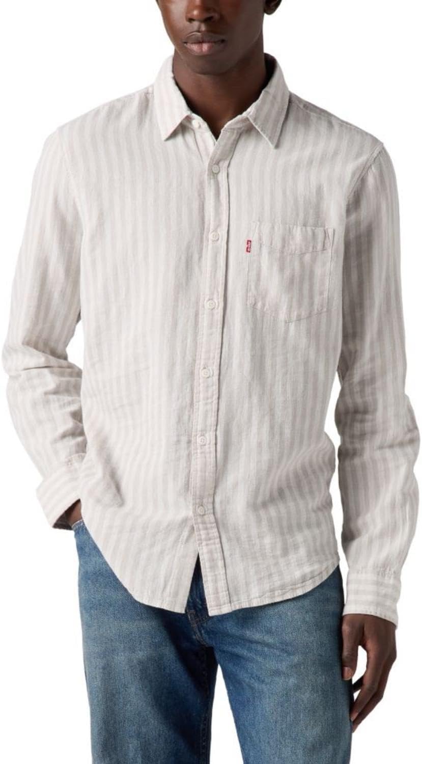 Мужская классическая рубашка Levi's с одним карманом и длинным рукавом на пуговицах, Ricky Stripe Vapor Grey Cotton Linen
Мужская классическая рубашка Levi's с одним карманом и длинным рукавом на пуговицах, Ricky Stripe Vapor Grey Cotton Linen