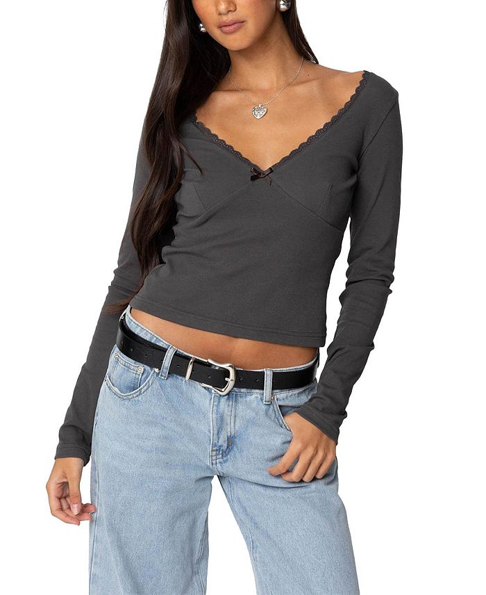 Топ с кружевной отделкой Adrienne Edikted, серый
Топ с кружевной отделкой Adrienne Edikted, серый