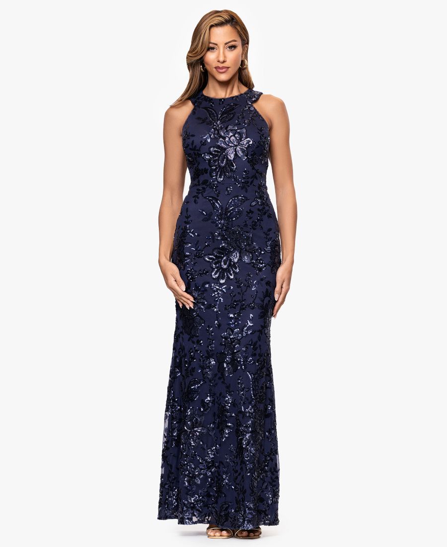 Укороченное длинное платье без рукавов с воротником-халтером XSCAPE, Navy
Укороченное длинное платье без рукавов с воротником-халтером XSCAPE, Navy