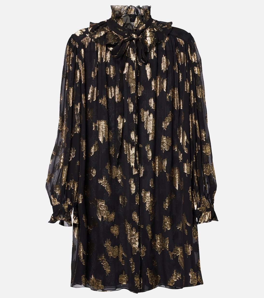 Мини-платье из смесового шелка с оборками Chloé, черный
Мини-платье из смесового шелка с оборками Chloé, черный