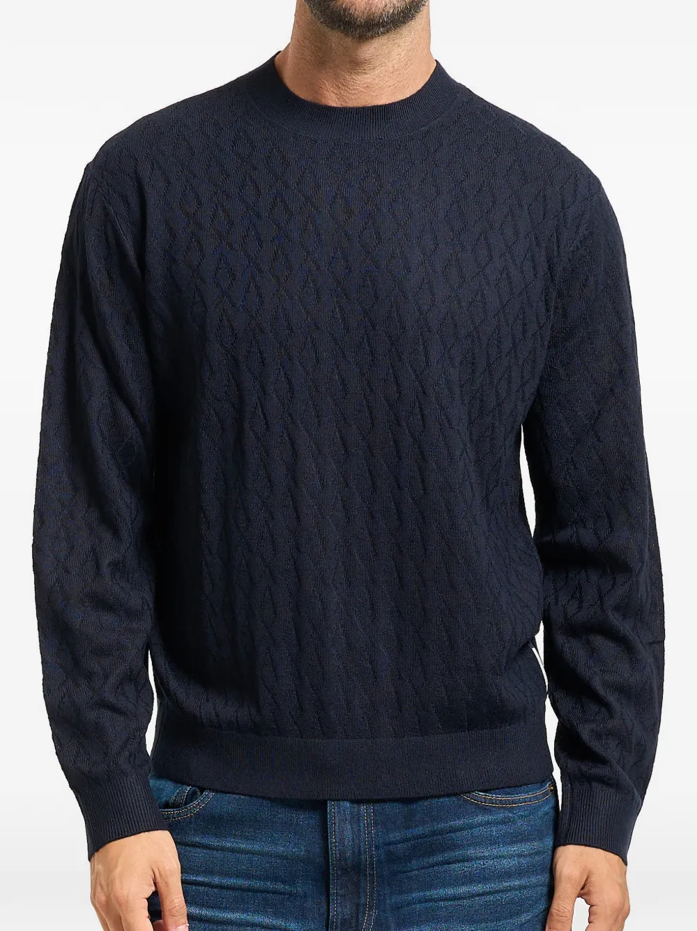 Фактурный вязаный свитер Armani Exchange, синий
Фактурный вязаный свитер Armani Exchange, синий