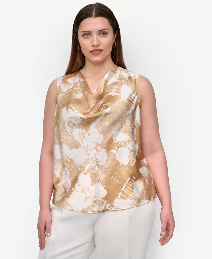 Блузка без рукавов с принтом и воротником-хомутиком больших размеров DKNY, желтый 
Блузка без рукавов с принтом и воротником-хомутиком больших размеров DKNY, желтый