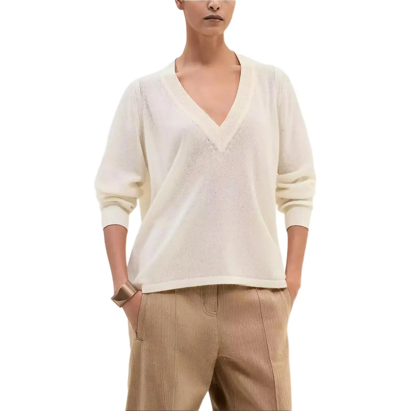 HERMES Белый кашемировый свитер SS25 для женщин
HERMES Белый кашемировый свитер SS25 для женщин