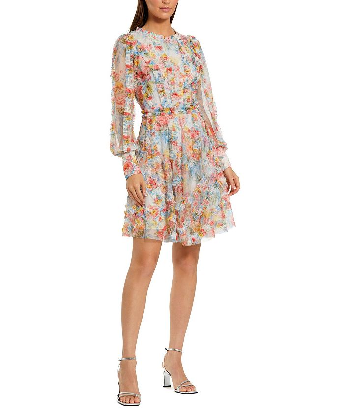 Цветочное мини-платье с рюшами и высоким воротником из сетки Mac Duggal, синий
Цветочное мини-платье с рюшами и высоким воротником из сетки Mac Duggal, синий