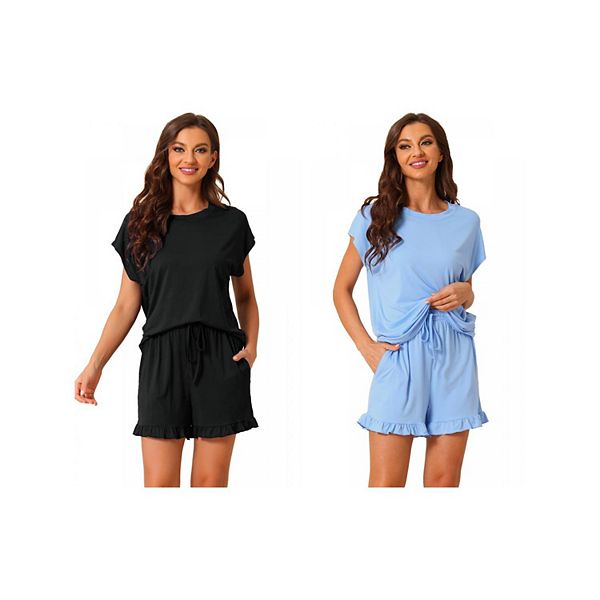 2 комплекта женской пижамы с рюшами, летний комплект с короткими рукавами и шортами, мягкий домашний набор Inspire Chic, Black Light Blue
2 комплекта женской пижамы с рюшами, летний комплект с короткими рукавами и шортами, мягкий домашний набор Inspire Chic, Black Light Blue