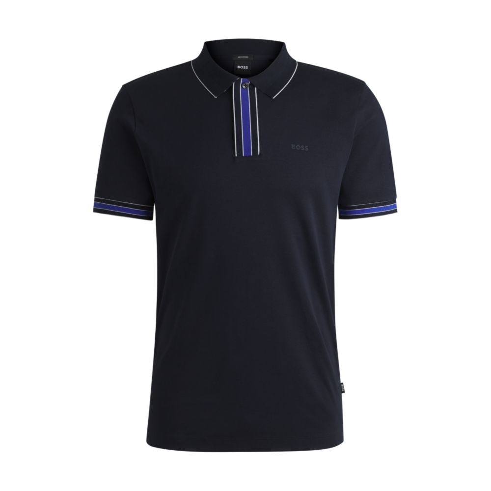 Рубашка-поло из хлопка-интерлока с контрастной окантовкой BOSS, темно-синий
Рубашка-поло из хлопка-интерлока с контрастной окантовкой BOSS, темно-синий