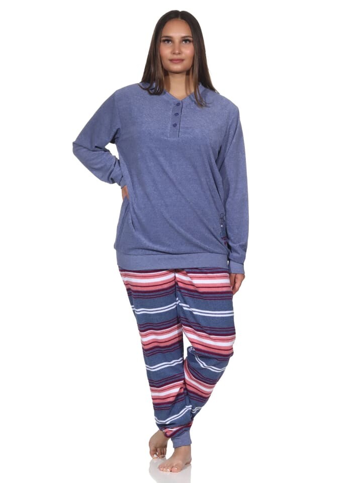 Пижама NORMANN Frottee lang Bündchen Hose gestreift, синий
Пижама NORMANN Frottee lang Bündchen Hose gestreift, синий