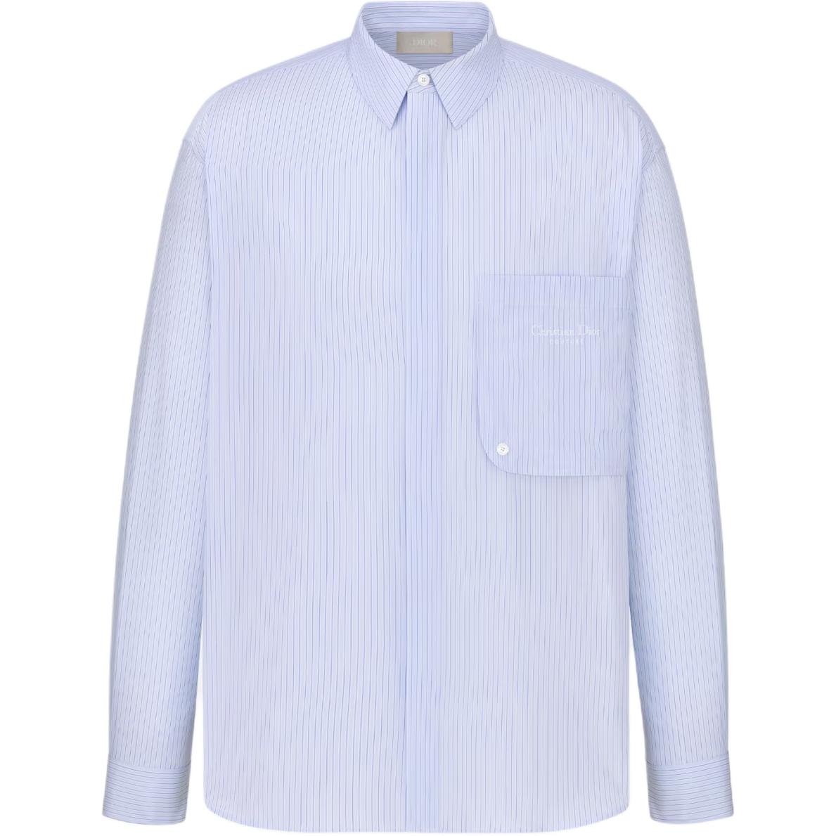 Христиан Кутюр Вышитая Рубашка в Полоску DIOR Синяя 
Христиан Кутюр Вышитая Рубашка в Полоску DIOR Синяя