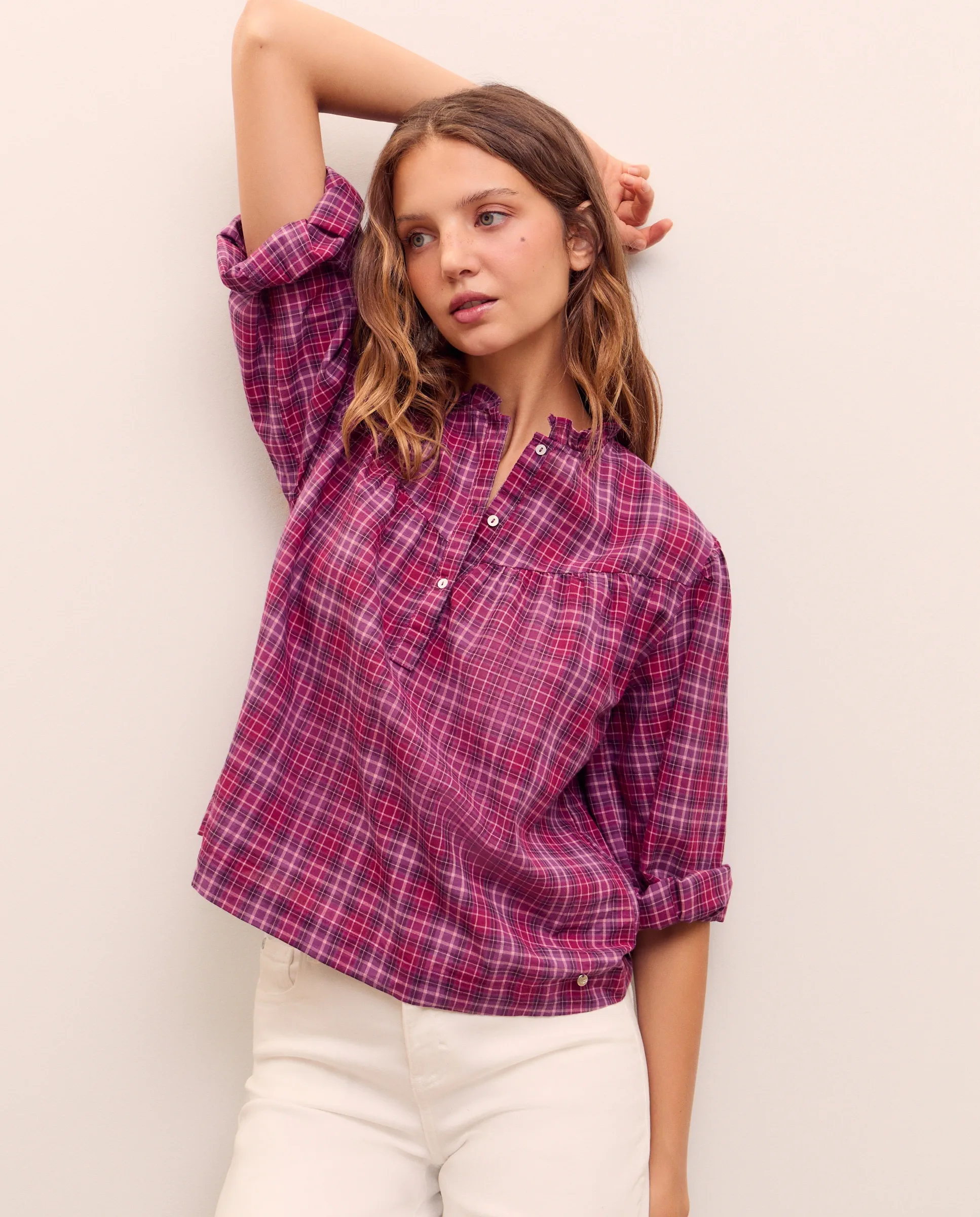 Хлопковый блузон в клетку Green Coast, темно-розовый
Хлопковый блузон в клетку Green Coast, темно-розовый