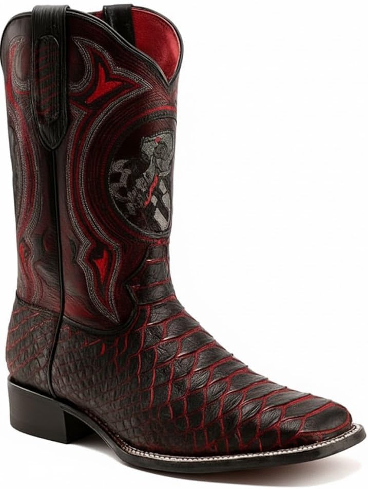 Мужские кожаные ковбойские ботинки с экзотическим принтом питона, квадратный носок - Черная вишня Generic
Мужские кожаные ковбойские ботинки с экзотическим принтом питона, квадратный носок - Черная вишня Generic
