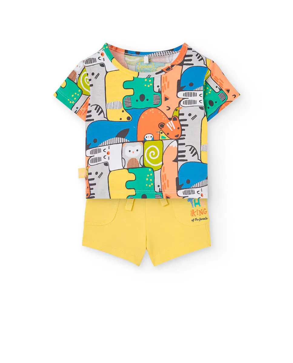 Комплект для мальчика с футболкой с принтом и однотонными шортами Boboli, желтый
Комплект для мальчика с футболкой с принтом и однотонными шортами Boboli, желтый