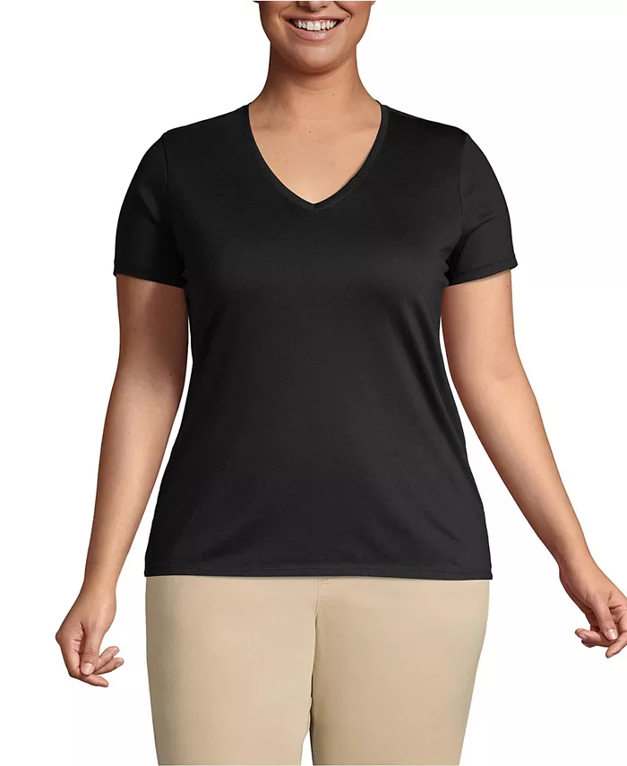 Плюс сайз свободная футболка с V-образным вырезом из хлопка Supima Lands' End, черный
Плюс сайз свободная футболка с V-образным вырезом из хлопка Supima Lands' End, черный