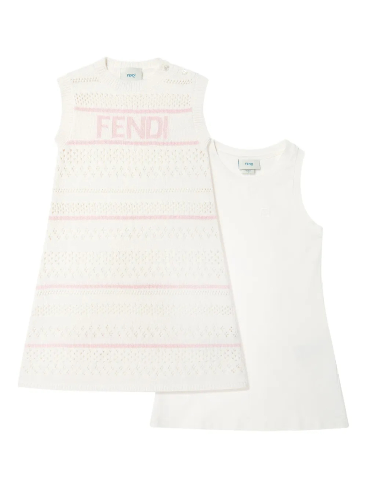 Платье без рукавов с логотипом и жаккардом (комплект из двух штук) Fendi Kids, белый
Платье без рукавов с логотипом и жаккардом (комплект из двух штук) Fendi Kids, белый