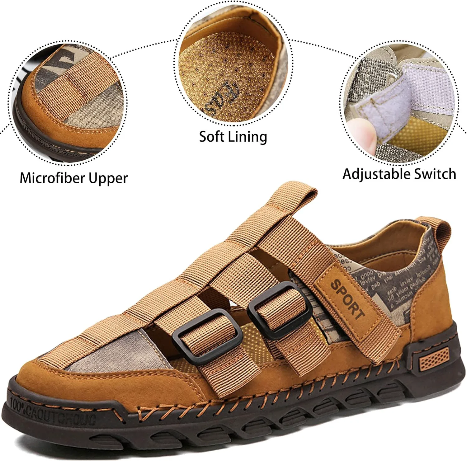 Мужские кожаные дышащие закрытые сандалии-лодочки с регулируемым ремешком, летние повседневные пляжные нескользящие спортивные сандалии ELSHTIDE, черный
Мужские кожаные дышащие закрытые сандалии-лодочки с регулируемым ремешком, летние повседневные пляжные нескользящие спортивные сандалии ELSHTIDE, черный