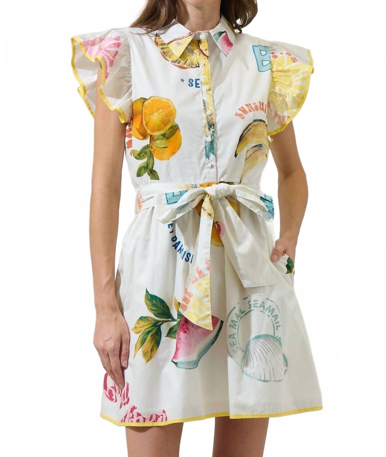 Остров Захра Майя мини-платье с воротником-рюшами в мультиколоре SUGARLIPS