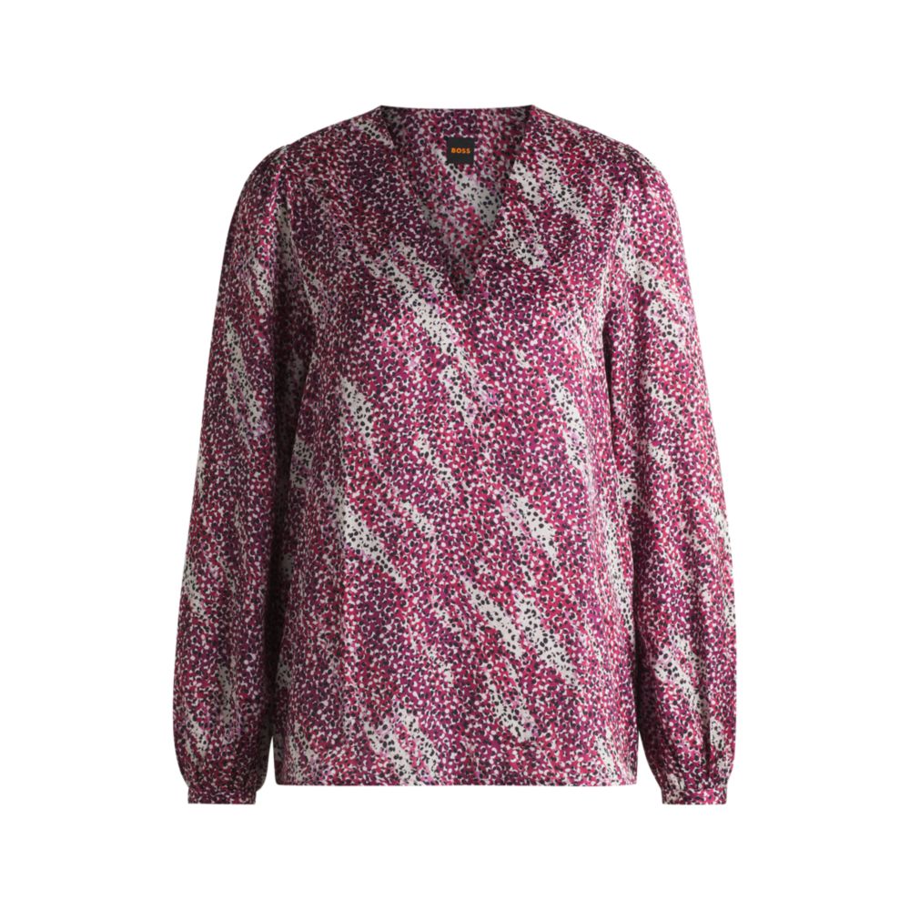 Блузка прямого кроя с V-образным вырезом из набивного атласа BOSS, розовый
Блузка прямого кроя с V-образным вырезом из набивного атласа BOSS, розовый