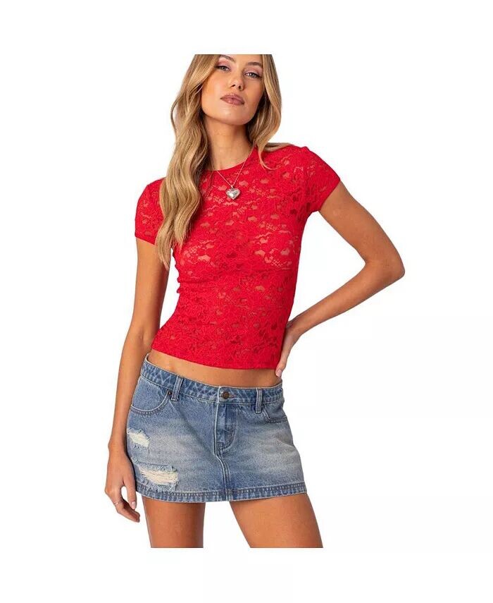 Женская прозрачная кружевная футболка Kaori Edikted, красный
Женская прозрачная кружевная футболка Kaori Edikted, красный