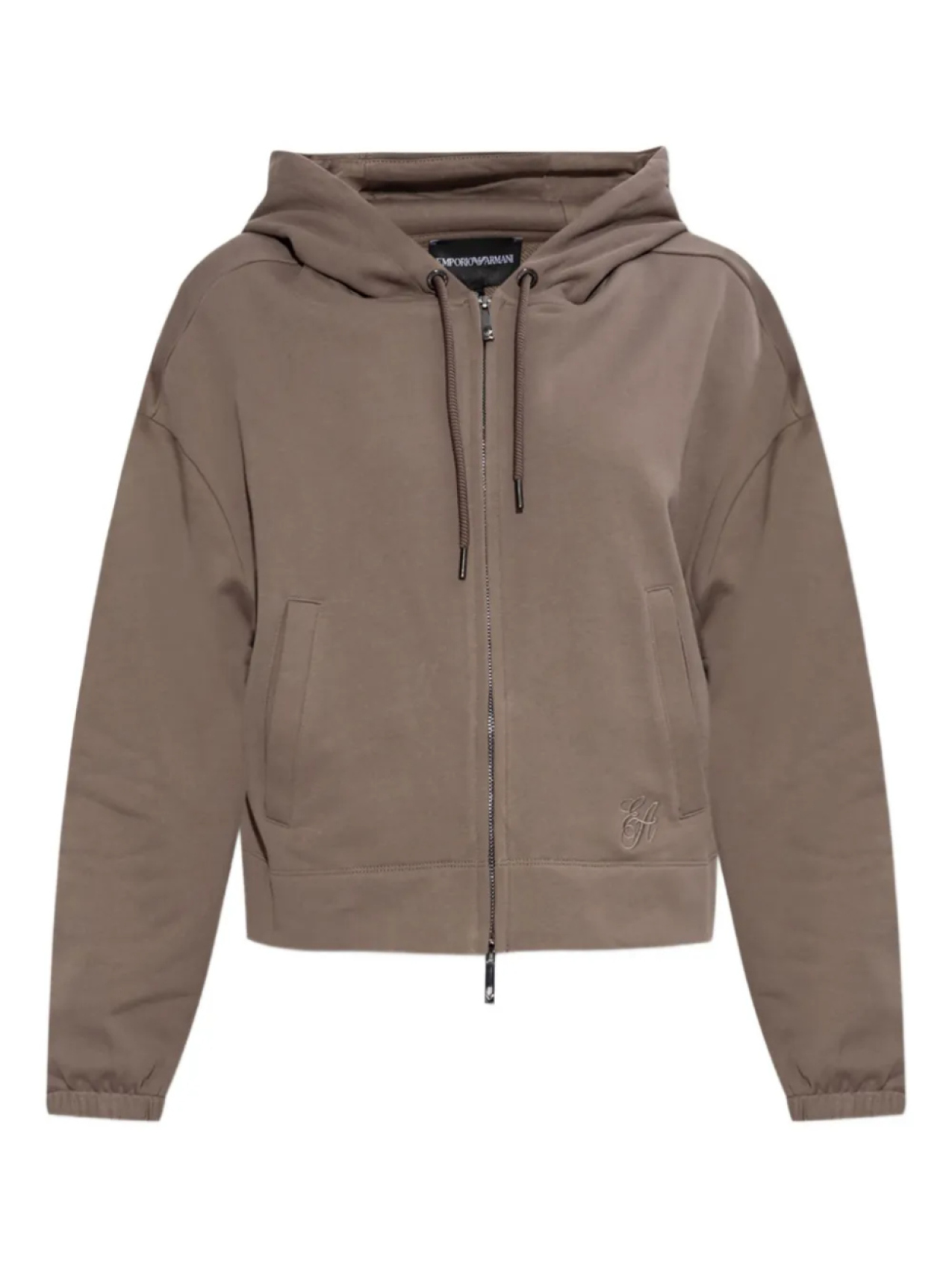 Толстовка с капюшоном на молнии с вышитым логотипом Emporio Armani, коричневый 
Толстовка с капюшоном на молнии с вышитым логотипом Emporio Armani, коричневый