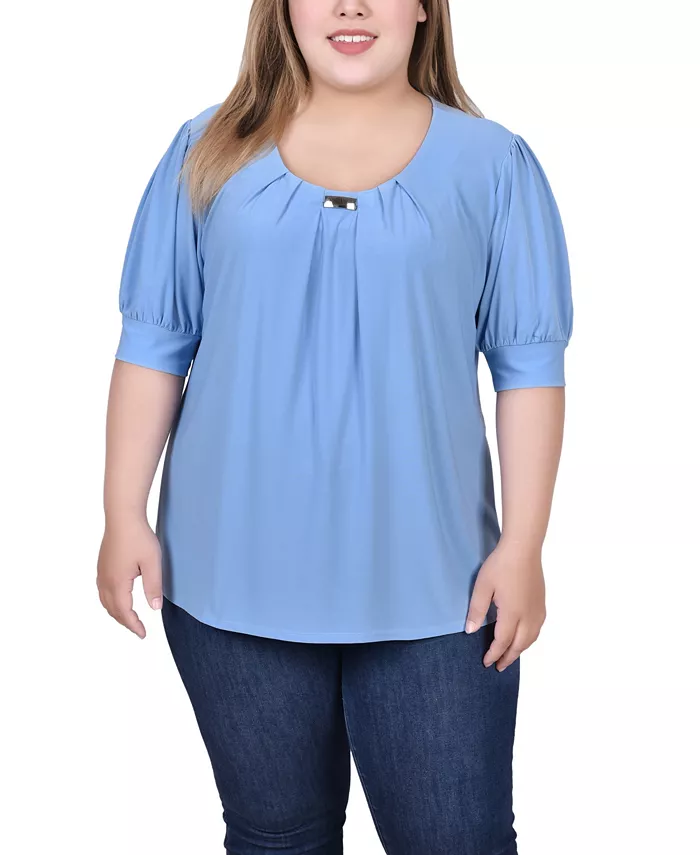 Плюс сайз топ с короткими рукавами-фонариками и металлической фурнитурой NY Collection, синий
Плюс сайз топ с короткими рукавами-фонариками и металлической фурнитурой NY Collection, синий