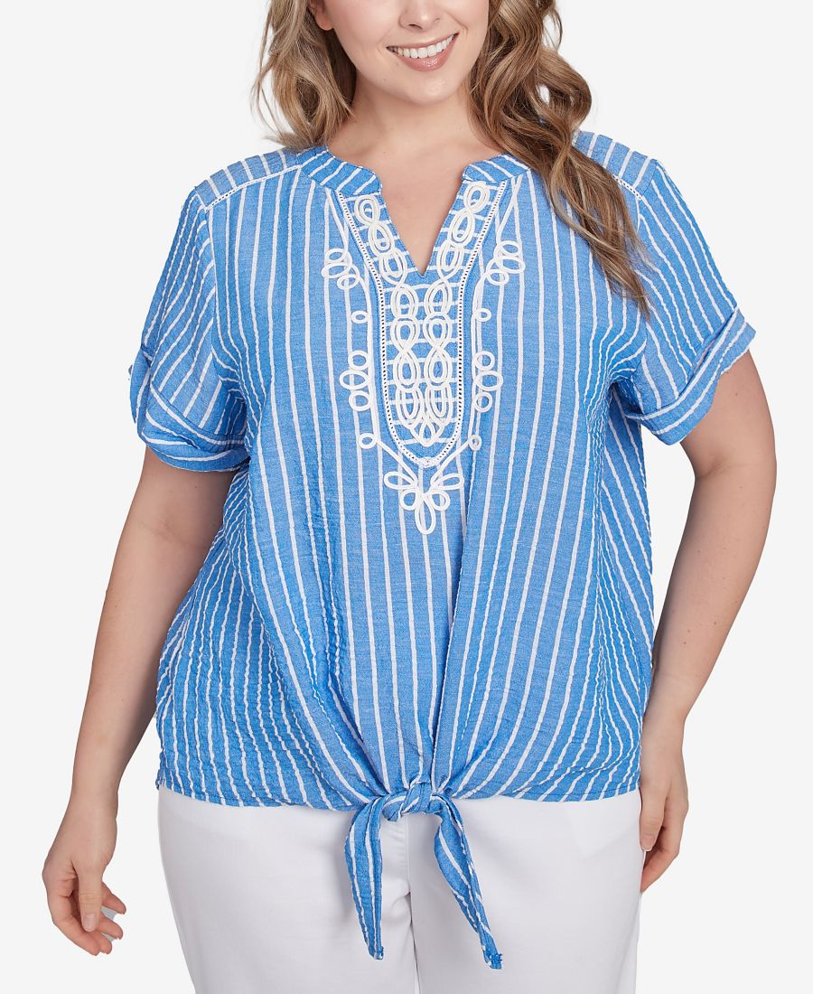 Топ больших размеров в полоску, окрашенный пряжей, с завязками спереди Ruby Rd, French Blue Multi
Топ больших размеров в полоску, окрашенный пряжей, с завязками спереди Ruby Rd, French Blue Multi