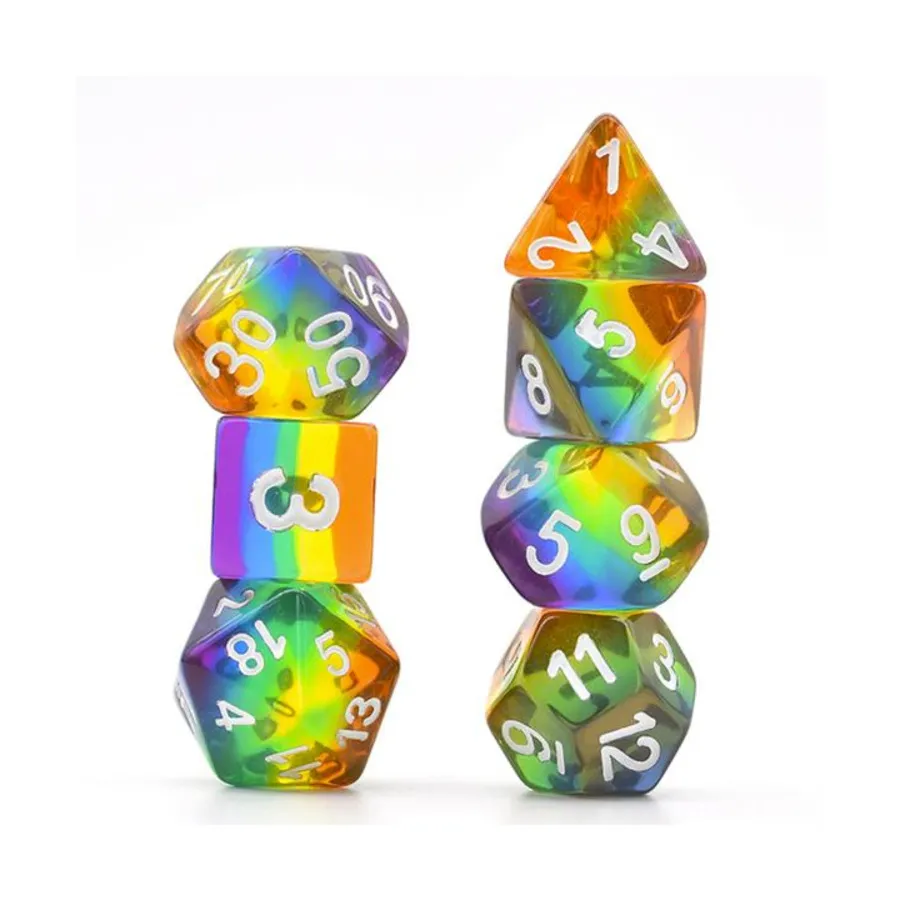 Набор Poly — полупрозрачная радуга с белым (7), Dice Sets - Resin/Acrylic - Rainbow & Multi-Colored (Foam Brain Games)
Набор Poly — полупрозрачная радуга с белым (7), Dice Sets - Resin/Acrylic - Rainbow & Multi-Colored (Foam Brain Games)